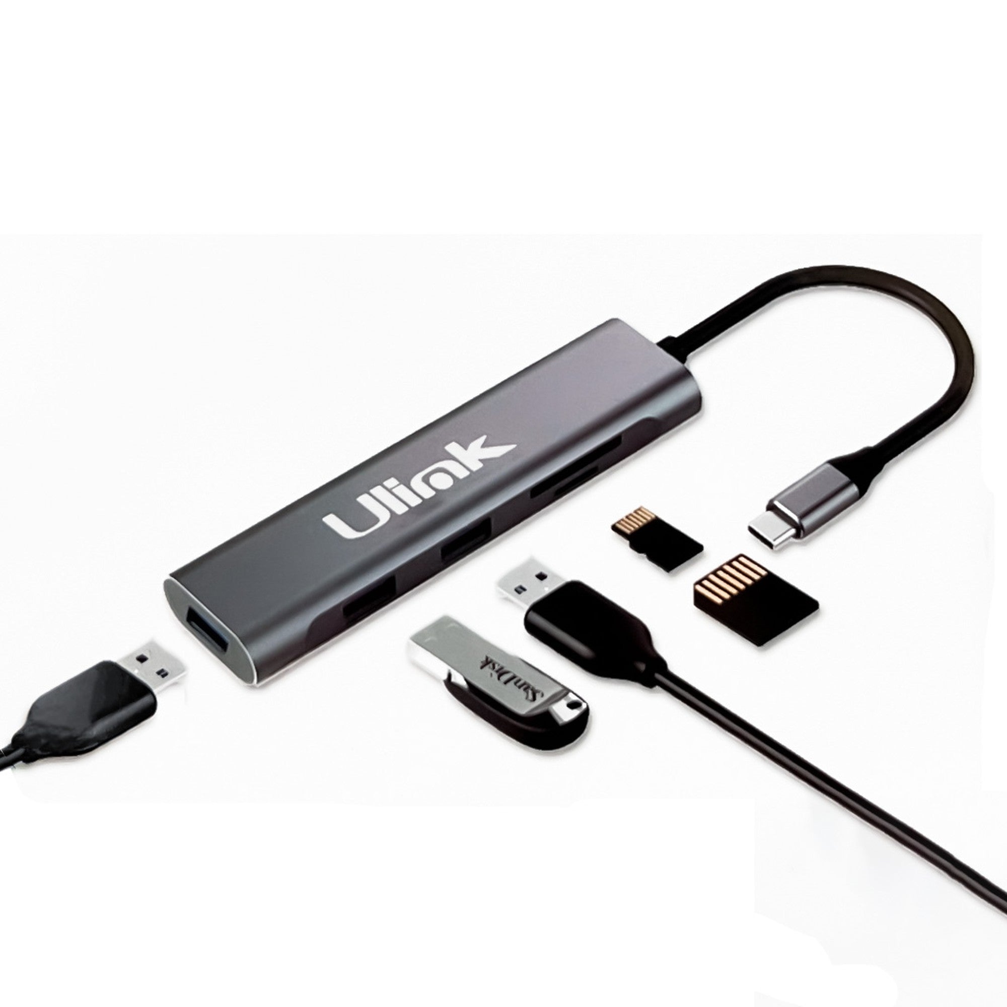 Adaptador multipuerto USB C 5 en 1 USB 3.0x3 + SD + MicroSD