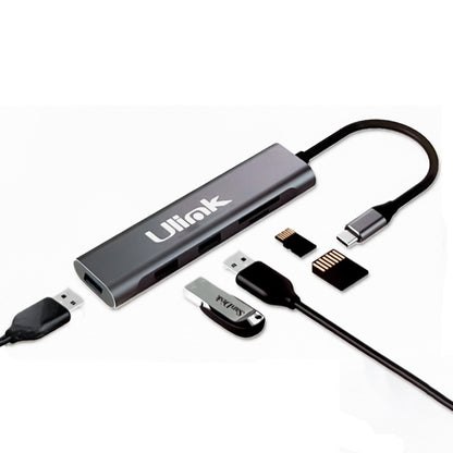 Adaptador multipuerto USB C 5 en 1 USB 3.0x3 + SD + MicroSD