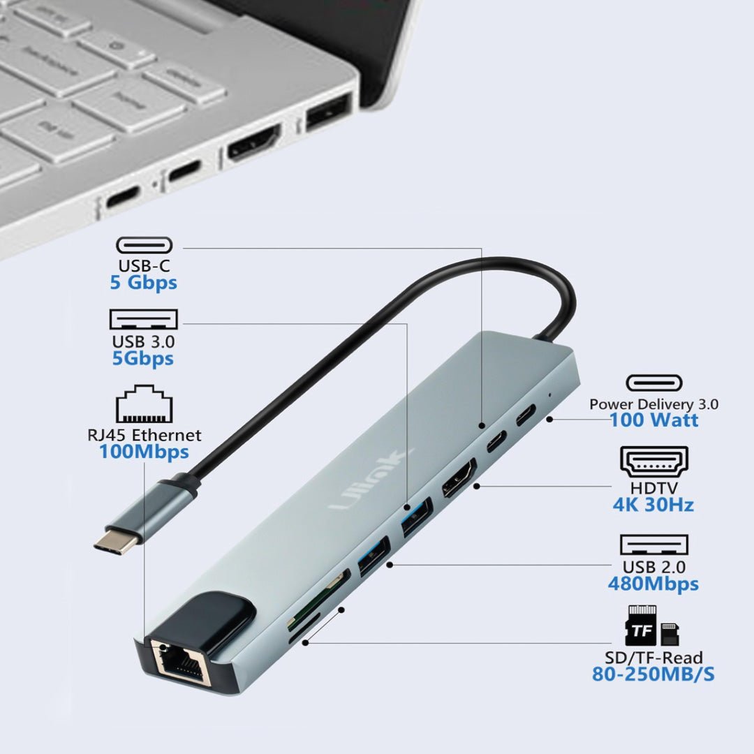 Adaptador Multipuerto USB - C 8 en 1 Ulink UL - ADC804