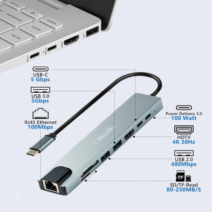 Adaptador Multipuerto USB - C 8 en 1 Ulink UL - ADC804