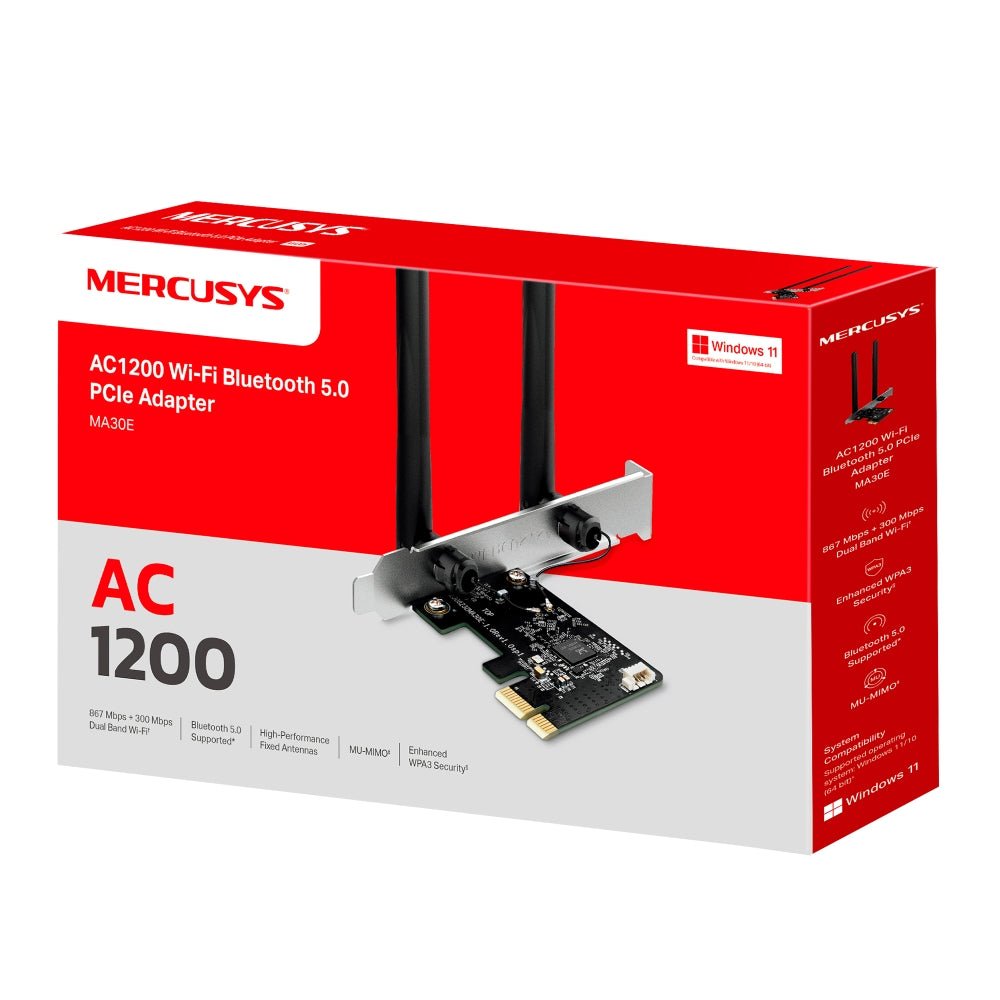 Adaptador PCIe Mercusys MA30E Wi - Fi dual banda y Bluetooth