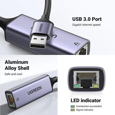 Adaptador USB 3.0 a Ethernet Gigabit Ugreen CM209 Metal