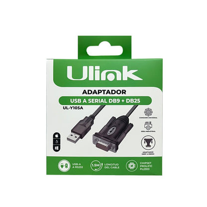 Adaptador USB a Serial DB9 + DB25 Ulink UL - Y105A