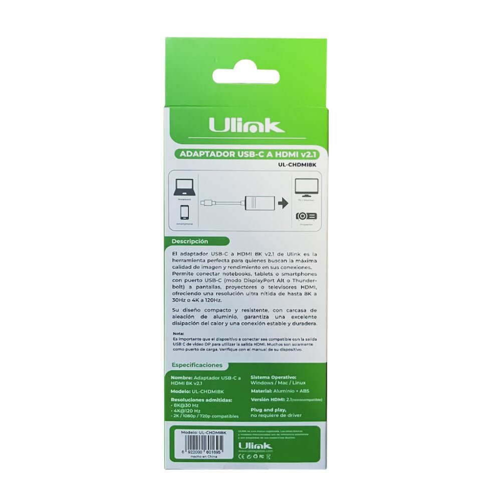 Adaptador USB - C a HDMI 8K v2.1 4K 144Hz UL - CHDMI8K