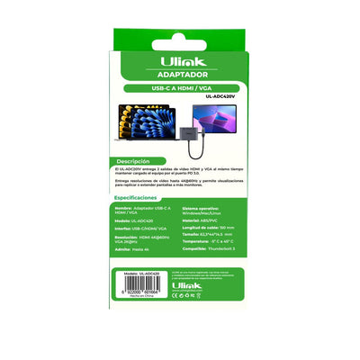 Adaptador USB - C a HDMI + VGA aluminio UL - ADC420VulinkItems Digital Spa – Tecnología, Hogar y Fitness en un solo lugar