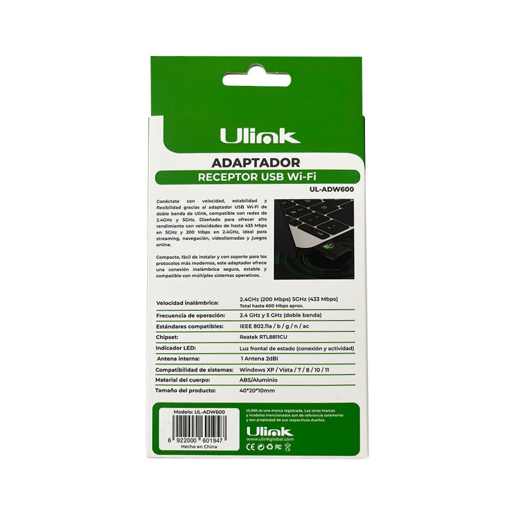 Adaptador USB Wi - Fi 600 Mbps Mini UL - ADW600 Negro