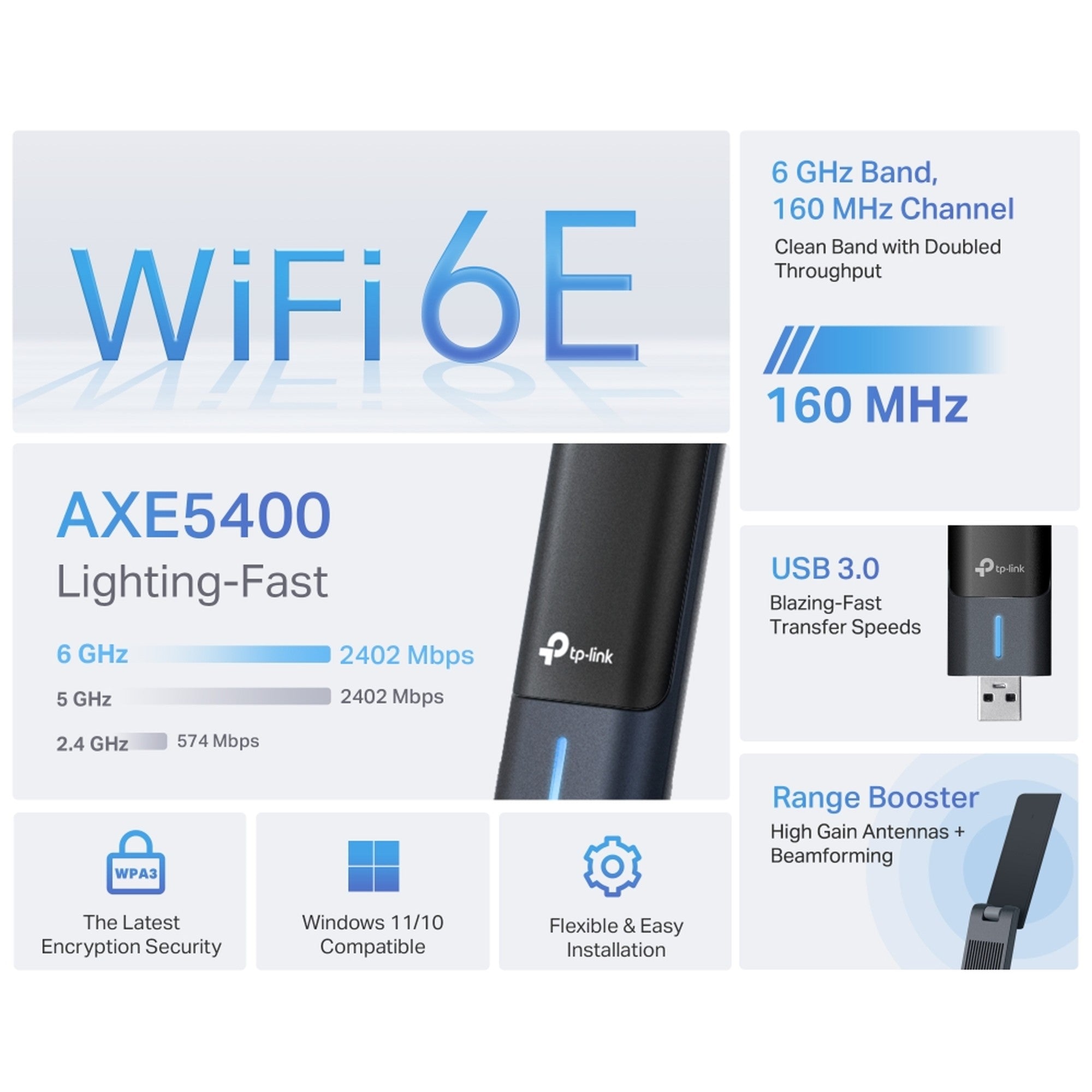 Adaptador USB WiFi 6E de Alta Ganancia Archer TXE70UH