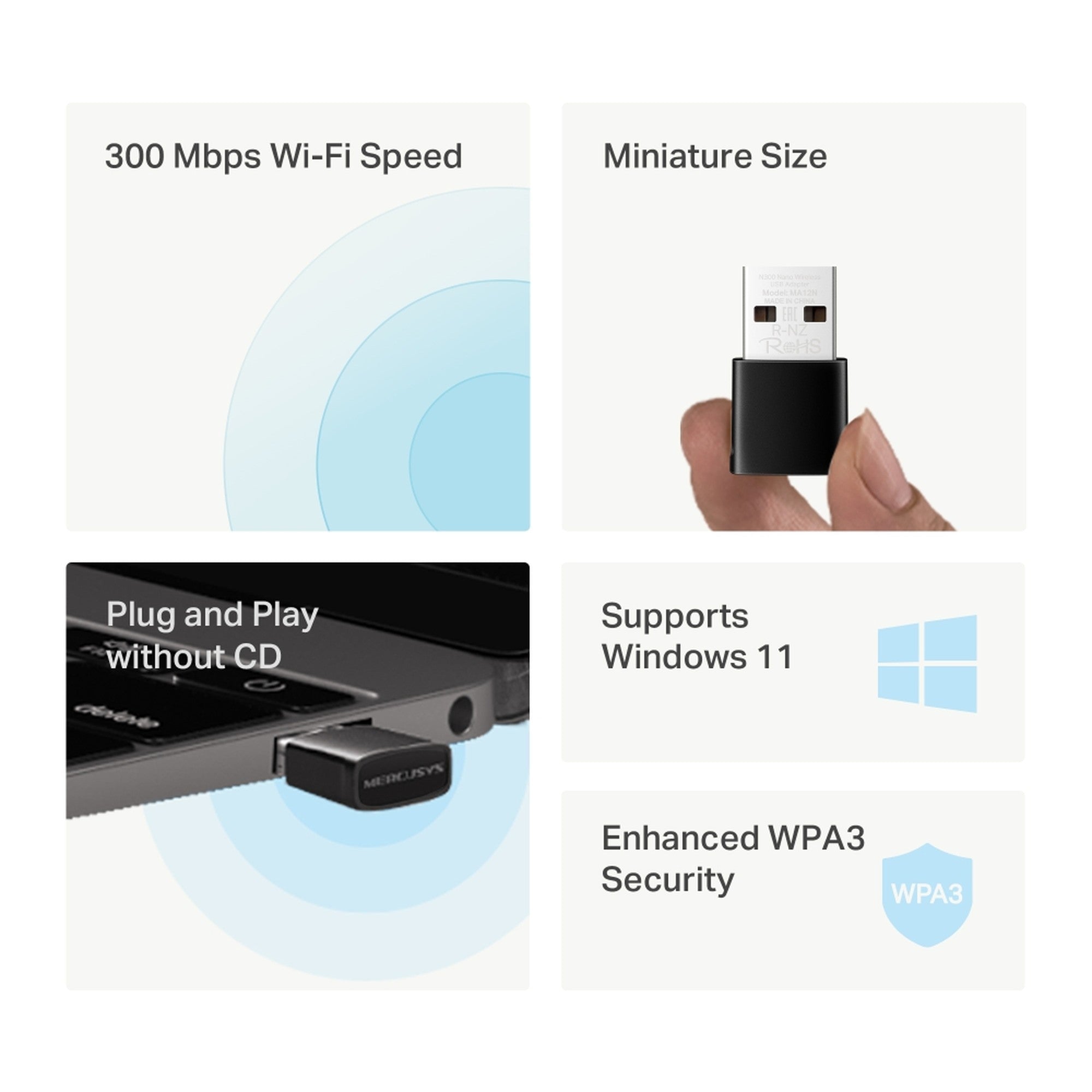 Adaptador USB Wifi Nano N300 MA12N para PC