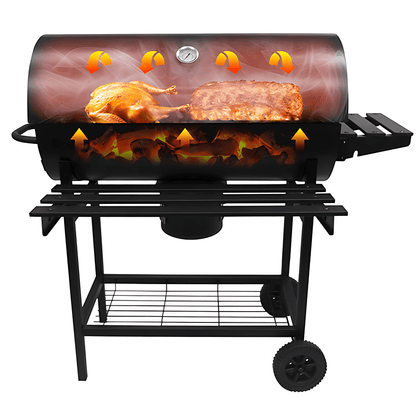Asador Barril Ahumador a Carbón con Termómetro 2 en 1