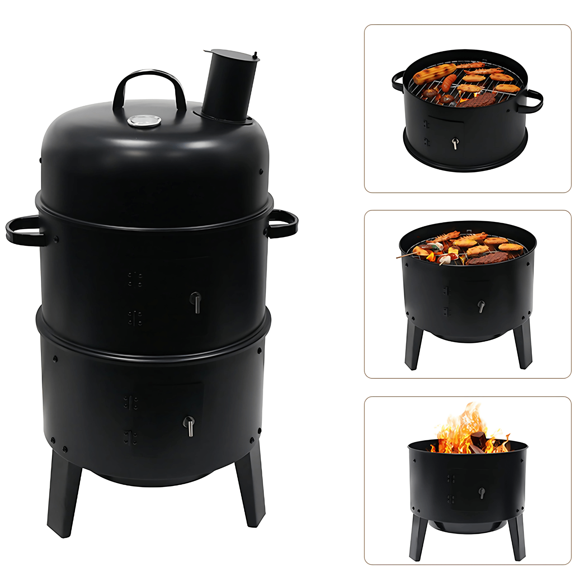 Asador Parrilla Ahumador Multifuncional 3 en 1 Carbón