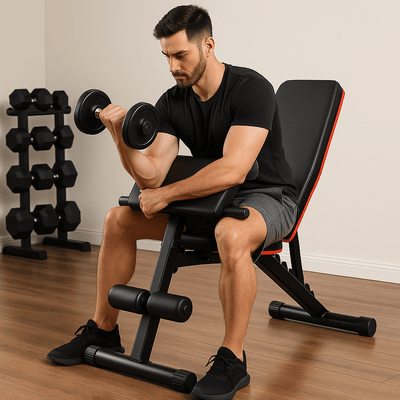 Banco ajustable para gimnasio en casa con soporte predicador