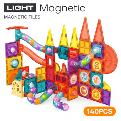 Bloques Magnéticos con Luz Pista de Canicas 140 Piezas