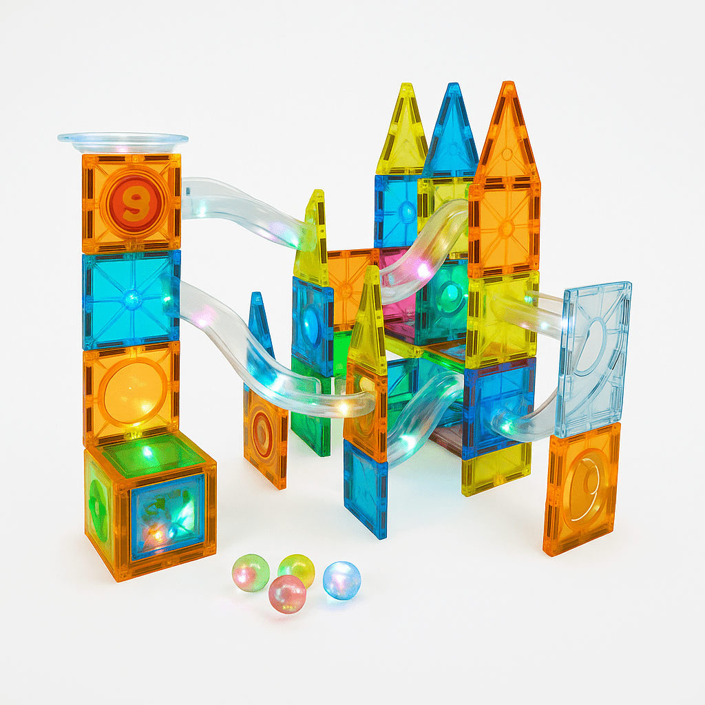 Bloques Magnéticos con Luz Pista de Canicas 54 Piezas