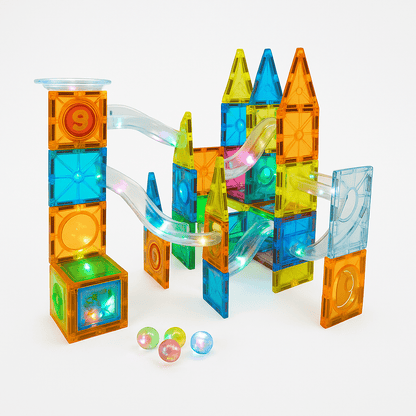 Bloques Magnéticos con Luz Pista de Canicas 54 Piezas