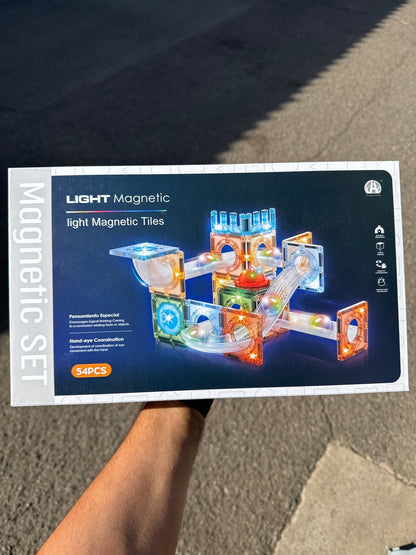 Bloques Magnéticos con Luz Pista de Canicas 54 Piezas