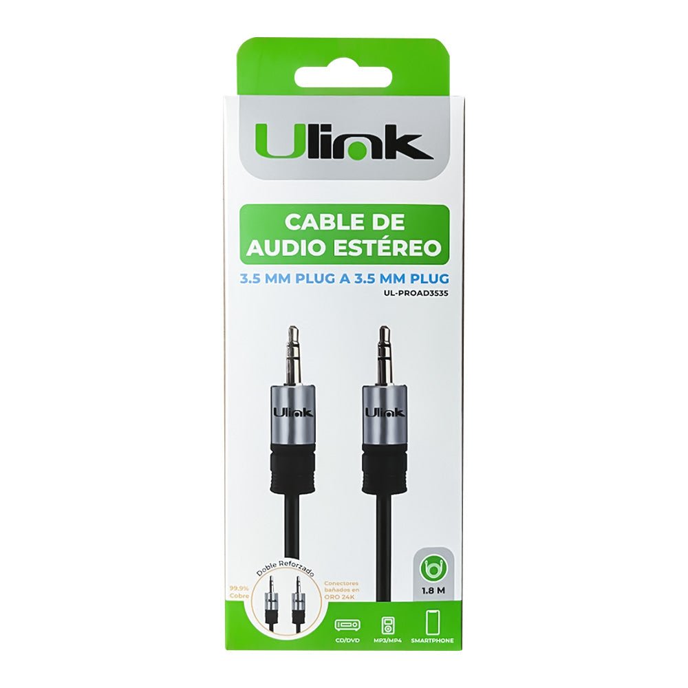 Cable Auxiliar 3.5mm Plug 1.8m Ulink UL - PROAD3535 ProUlinkItems Digital Spa – Tecnología, Hogar y Fitness en un solo lugar