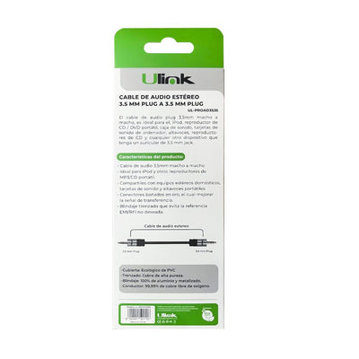 Cable Auxiliar 3.5mm Plug 1.8m Ulink UL - PROAD3535 ProUlinkItems Digital Spa – Tecnología, Hogar y Fitness en un solo lugar