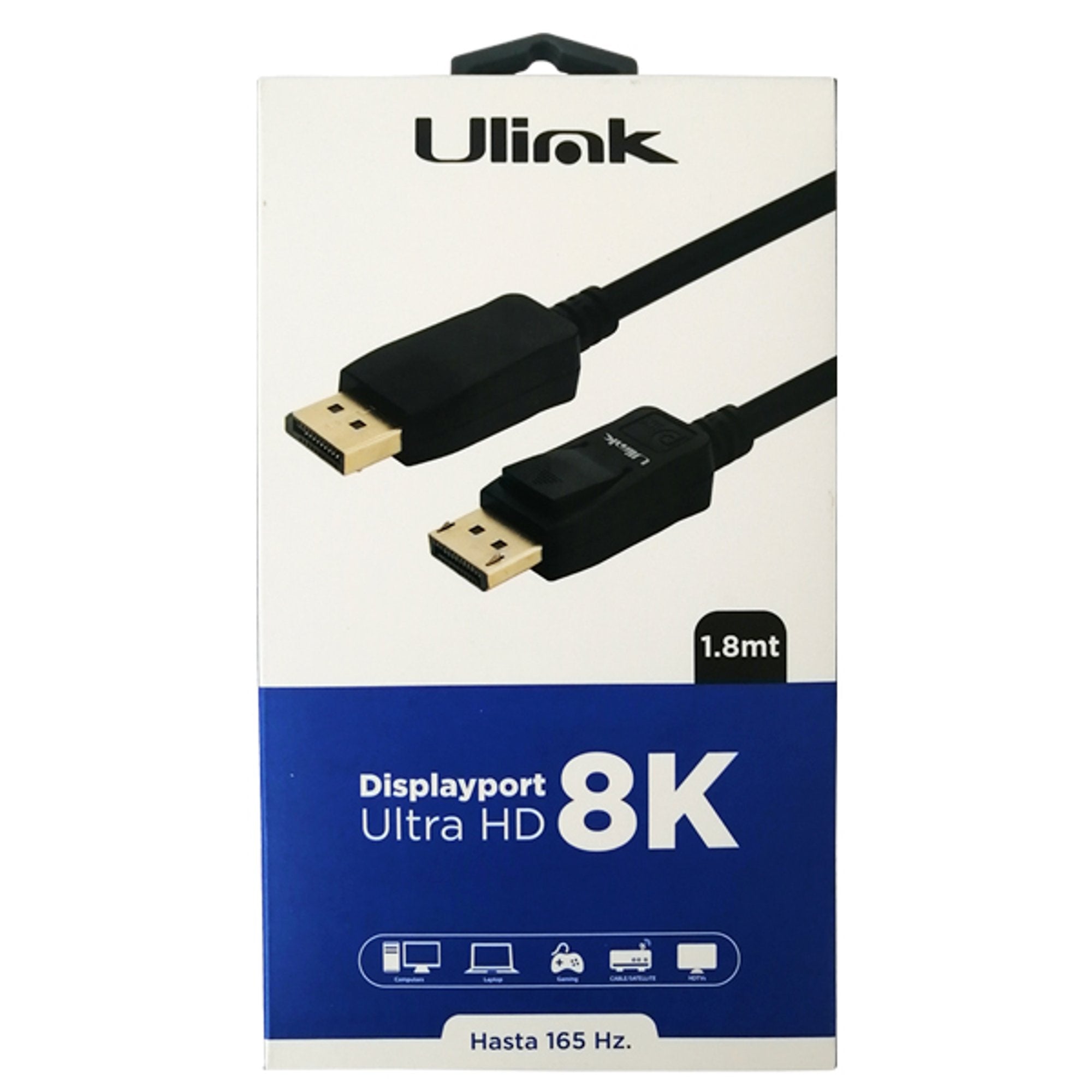 Cable Display Port Ultra HD 8K de 1,8 mts UL - PRODP8K