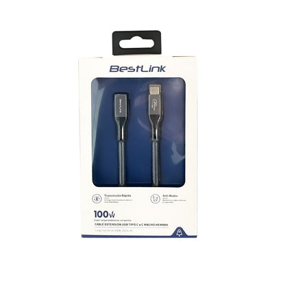 Cable Extension USB Tipo C a C Macho Hembra 100W 20Gb 4K 1,8