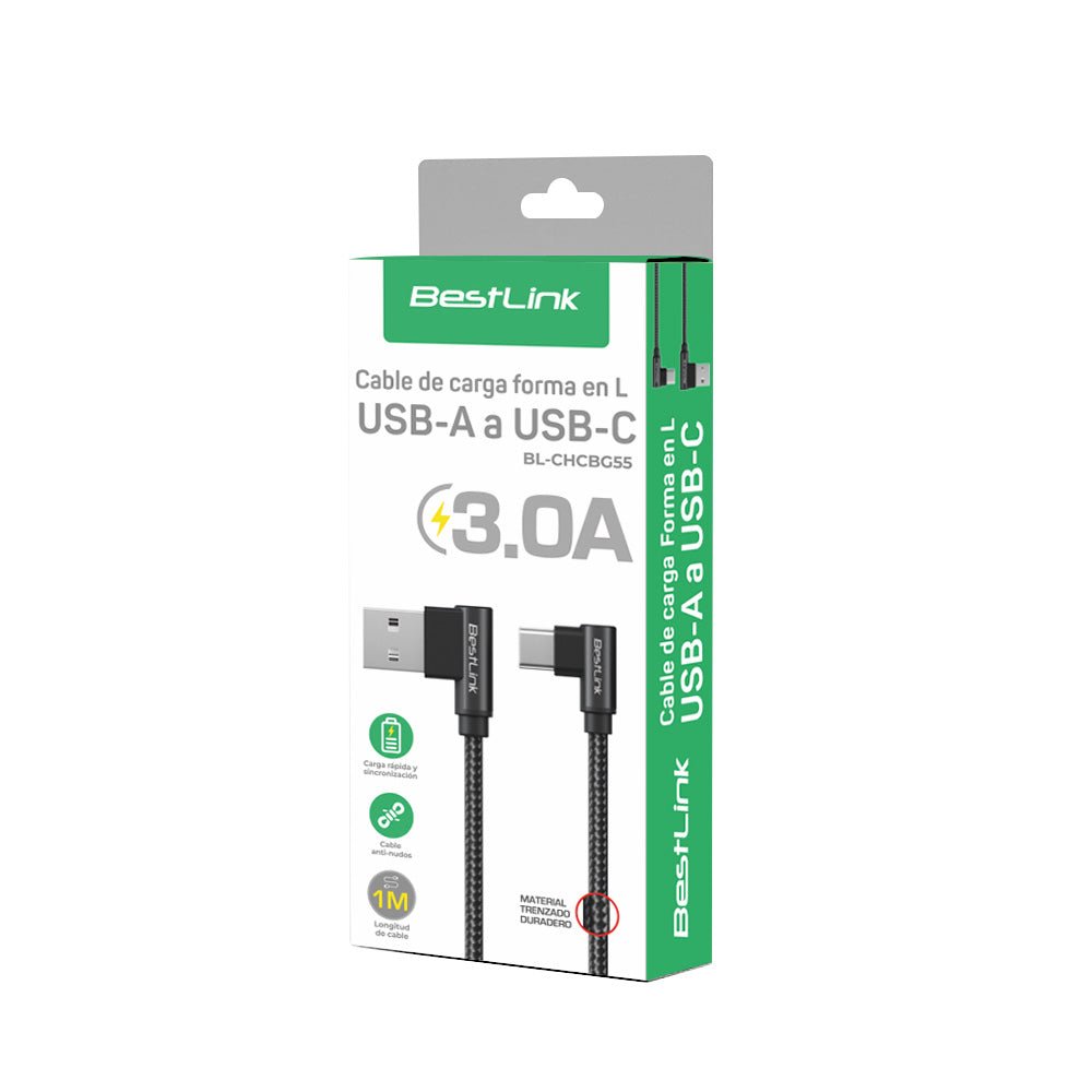 Cable USB-A a USB-C 3.0A Trenzado en L BL-CHCBG55 Rapido