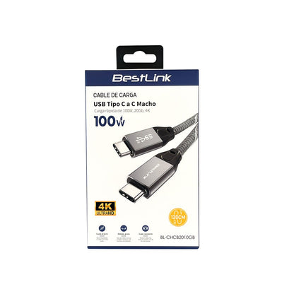 Cable USB C a C Carga Rápida 100W 20Gb 4K 1.2Mts