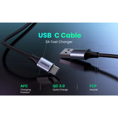 Cable USB - C a USB - A UGREEN 3A 2m Nylon Trenzado US288 Negro