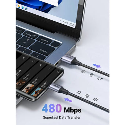 Cable USB - C a USB - A UGREEN 3A 2m Nylon Trenzado US288 Negro