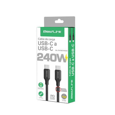 Cable USB-C a USB-C 240W Trenzado BL-CHCBCM240 Carga Rapida