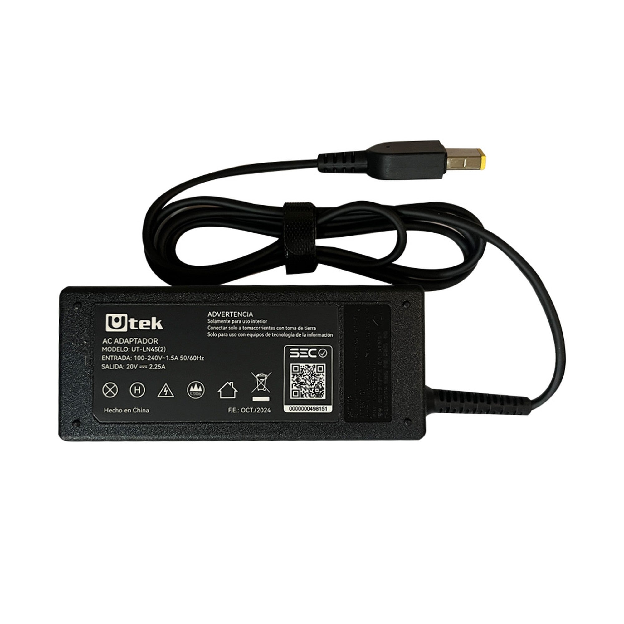 Cargador Compatible con Notebook Lenovo 20v 2,25A Rectangula