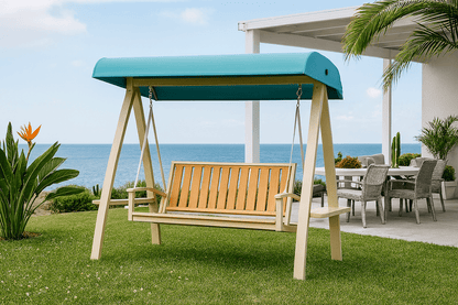 Columpio de Jardín Metálico con Techo y Asiento de Madera