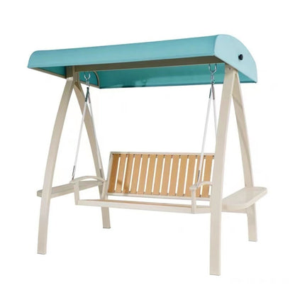 Columpio de Jardín Metálico con Techo y Asiento de Madera