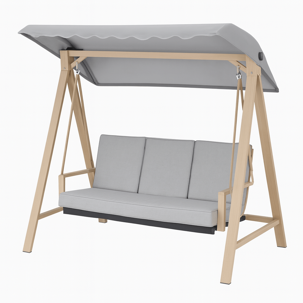 Columpio de terraza 3 puestos gris hierro y poliéster