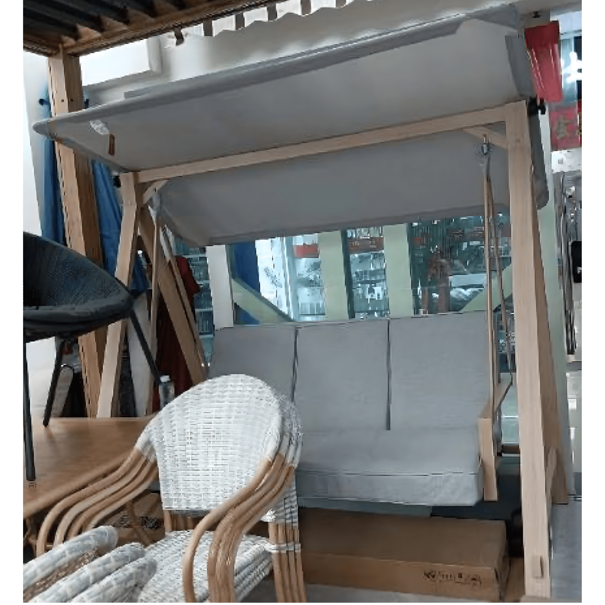 Columpio de terraza 3 puestos gris hierro y poliéster