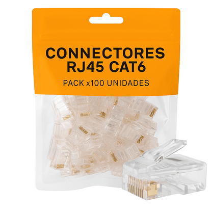 Conectores RJ45 Cat6 Pack 100 Unidades Alta Velocidad