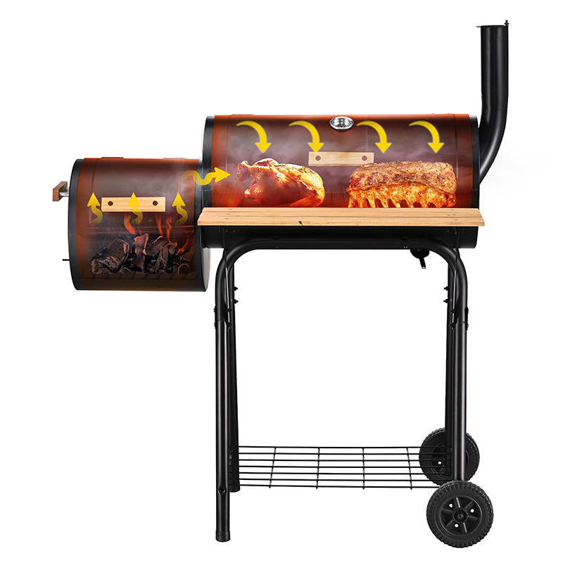 Parrilla Ahumadora Tipo Barril con Repisa y Ruedas