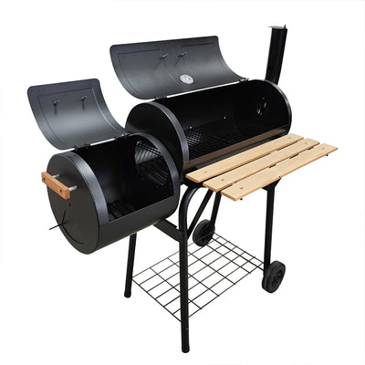 Parrilla Ahumadora Tipo Barril con Repisa y Ruedas