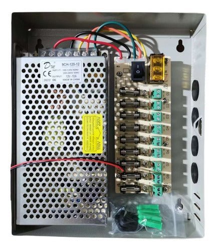 Fuente De Poder 12v 10A Para Camaras Con Gabinete y Distribu