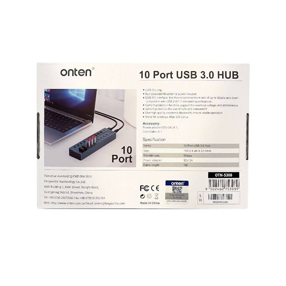 Hub USB 3.0 10 puertos con switch OTN - 5308OntenItems Digital Spa – Tecnología, Hogar y Fitness en un solo lugar
