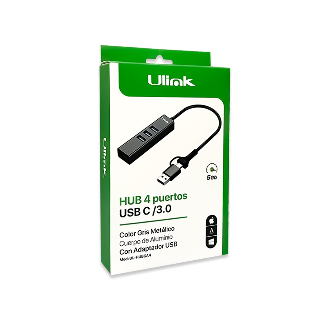 HUB USB 4 Puertos USB - C y USB - A 2 en 1 UL - HUBCA4