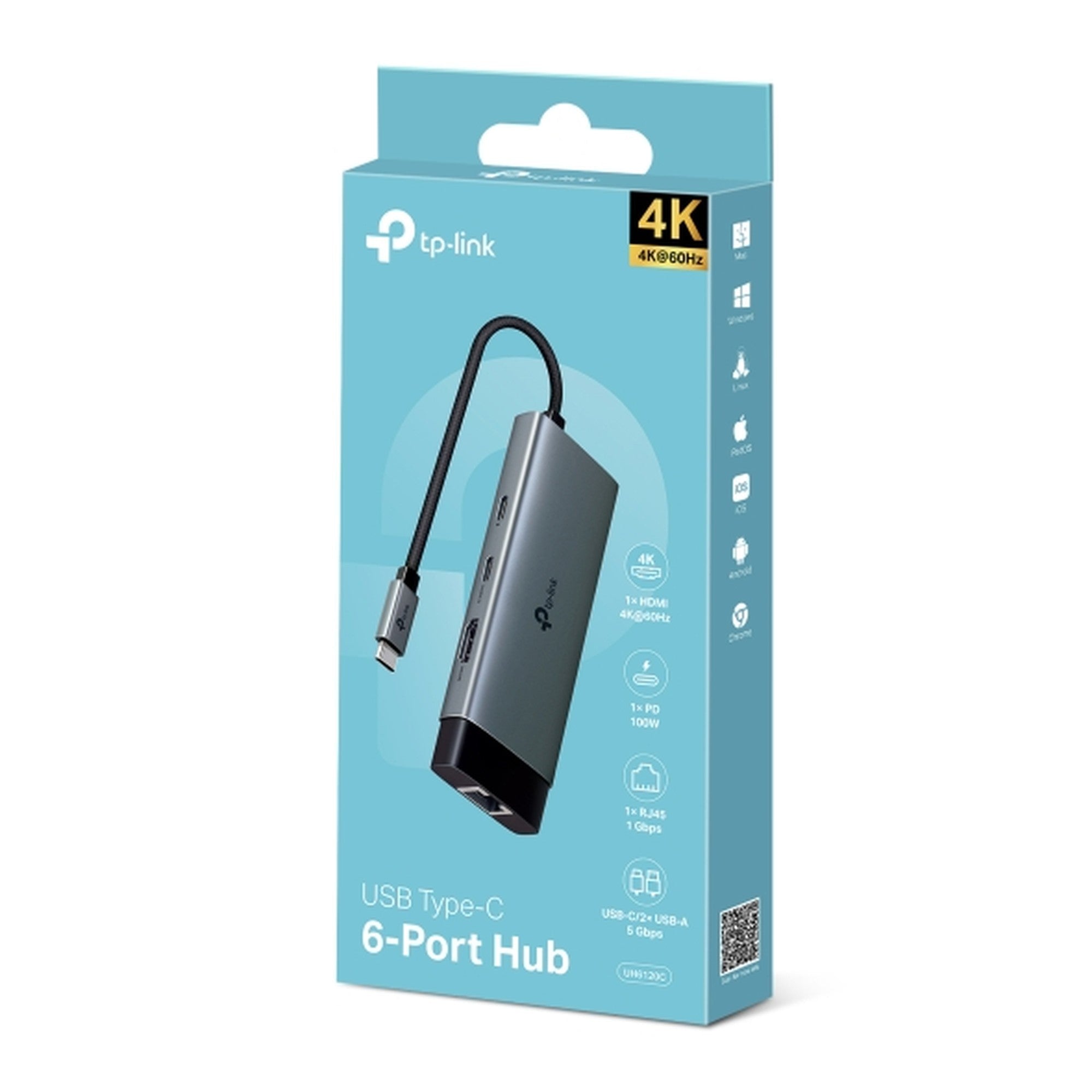 Hub USB-C 6 en 1 UH6120C con HDMI, RJ45 y USB 3.0