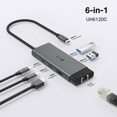Hub USB-C 6 en 1 UH6120C con HDMI, RJ45 y USB 3.0