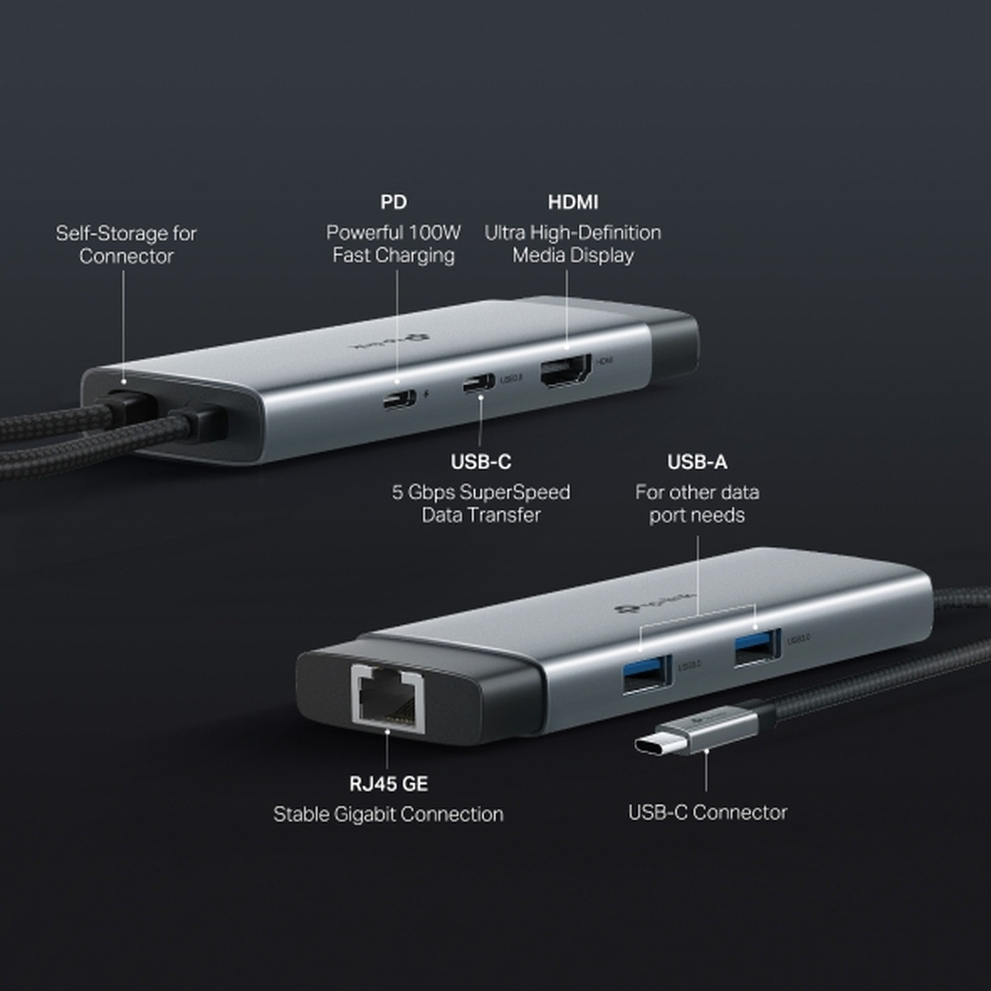 Hub USB-C 6 en 1 UH6120C con HDMI, RJ45 y USB 3.0