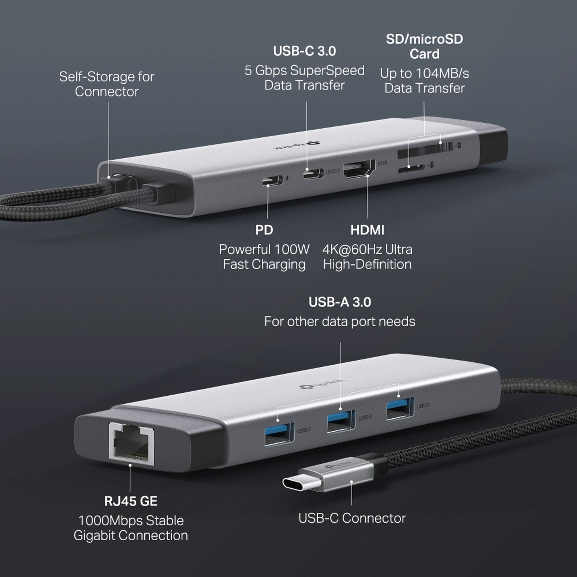 Hub USB - C 9 en 1 UH9120C con HDMI, RJ45 y USB 3.0