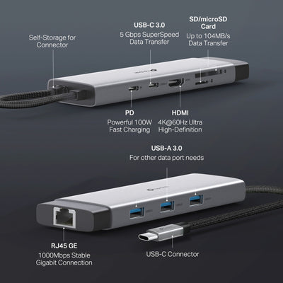 Hub USB-C 9 en 1 UH9120C con HDMI, RJ45 y USB 3.0