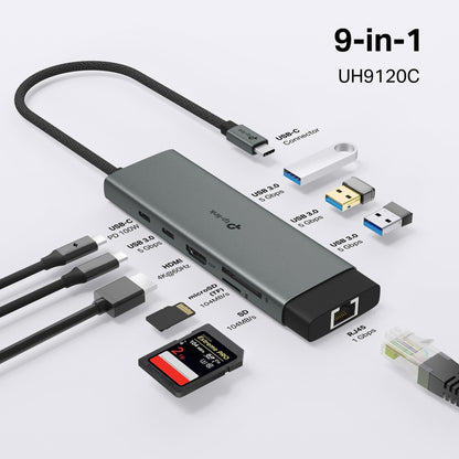 Hub USB - C 9 en 1 UH9120C con HDMI, RJ45 y USB 3.0