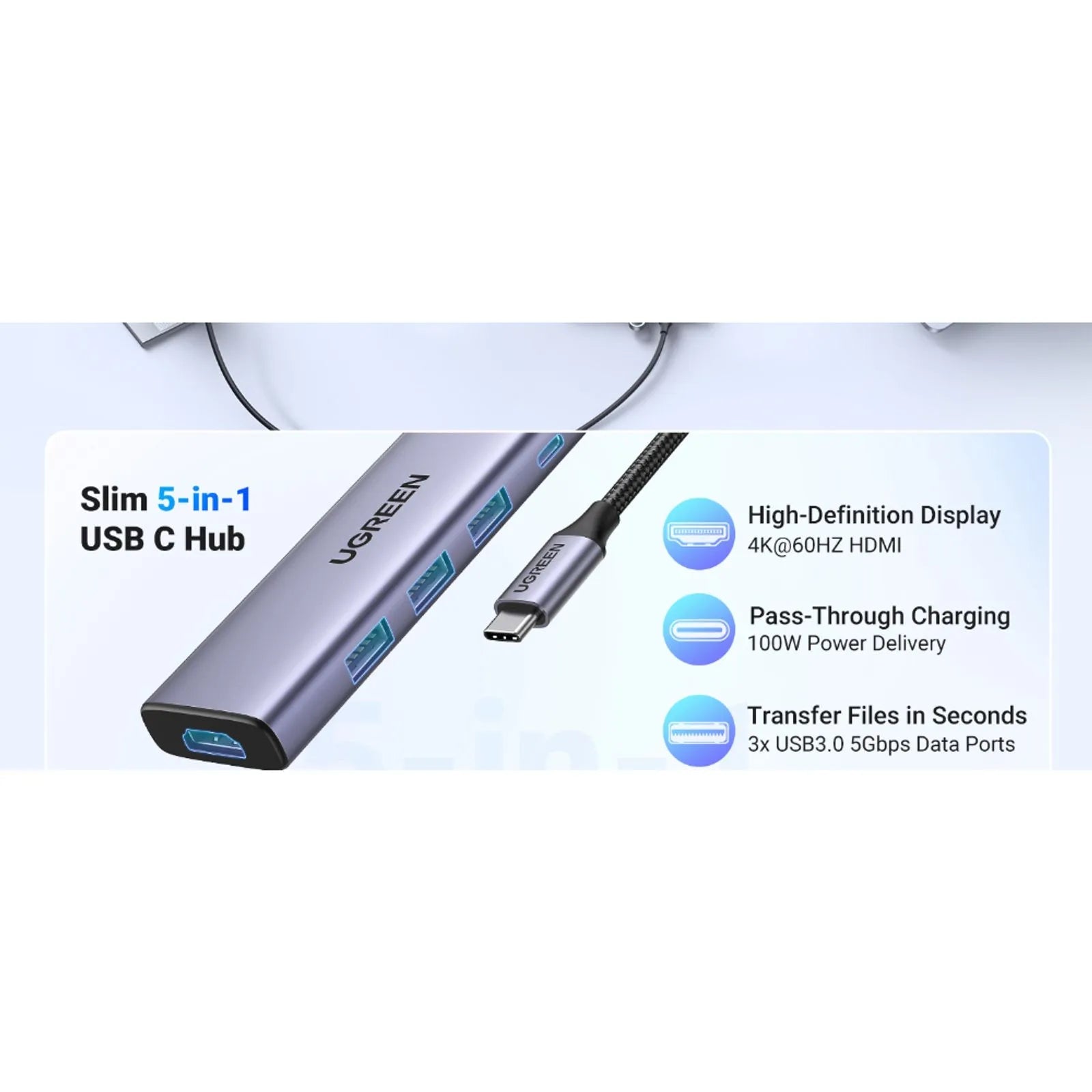 Hub USB - C Ugreen 4K 60Hz HDMI 100W PD 3 USB 3.0 CM511
