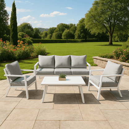 Juego de Terraza 4 Piezas Aluminio Blanco con Cojines Beige