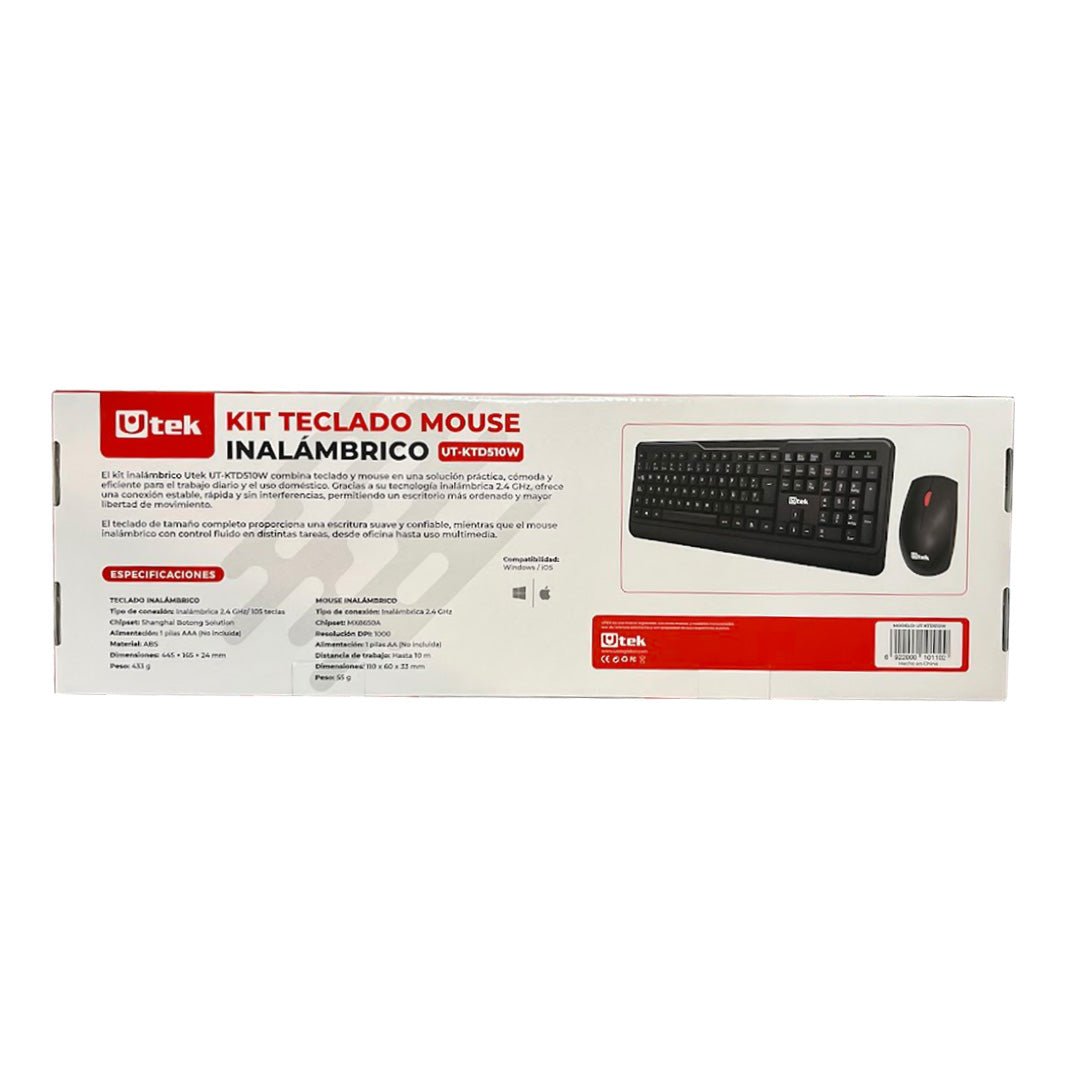 Kit Teclado y Mouse Inalámbrico UT-KTD510W PC Laptop