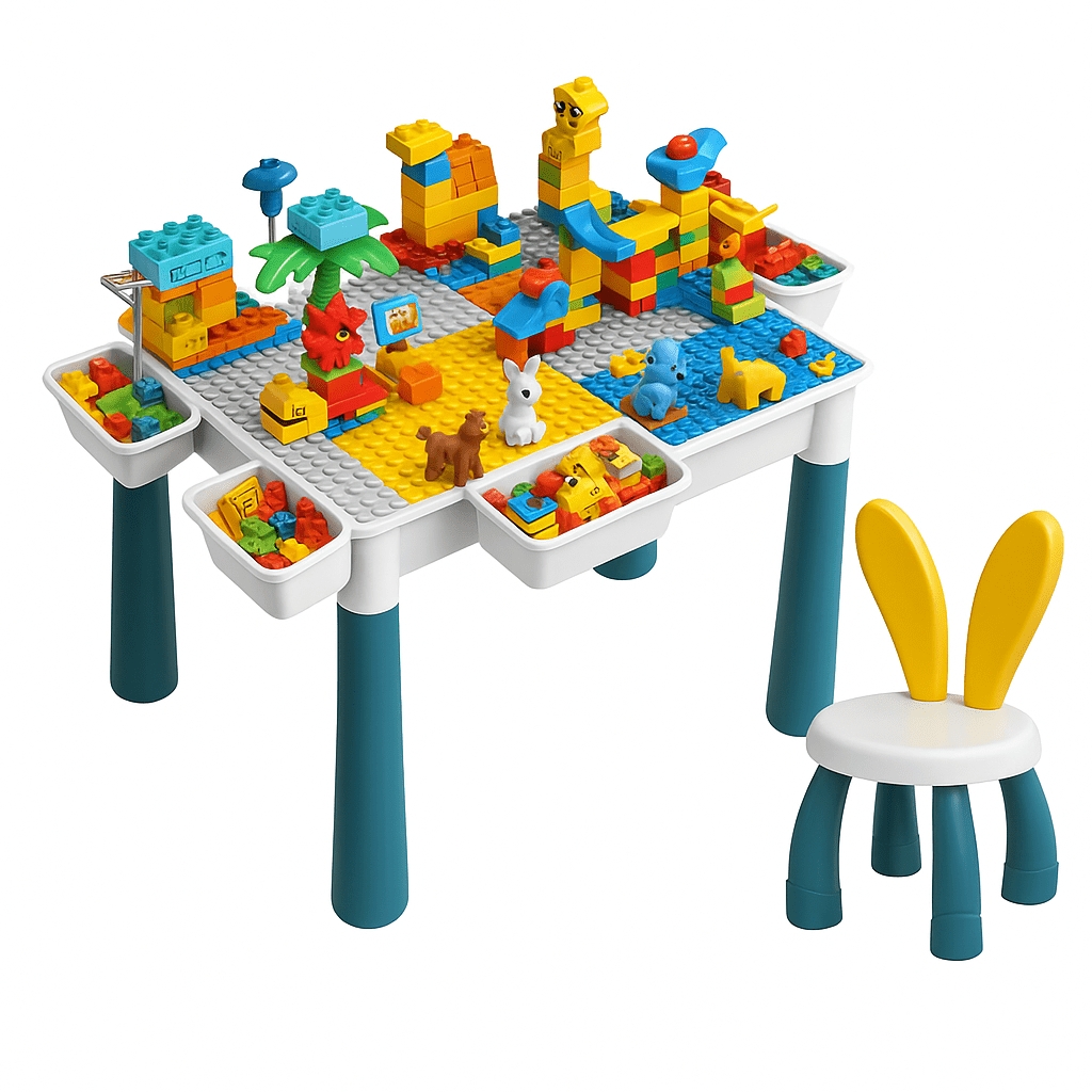 Mesa de Bloques Grande con Sillas y 303 Piezas Infantil