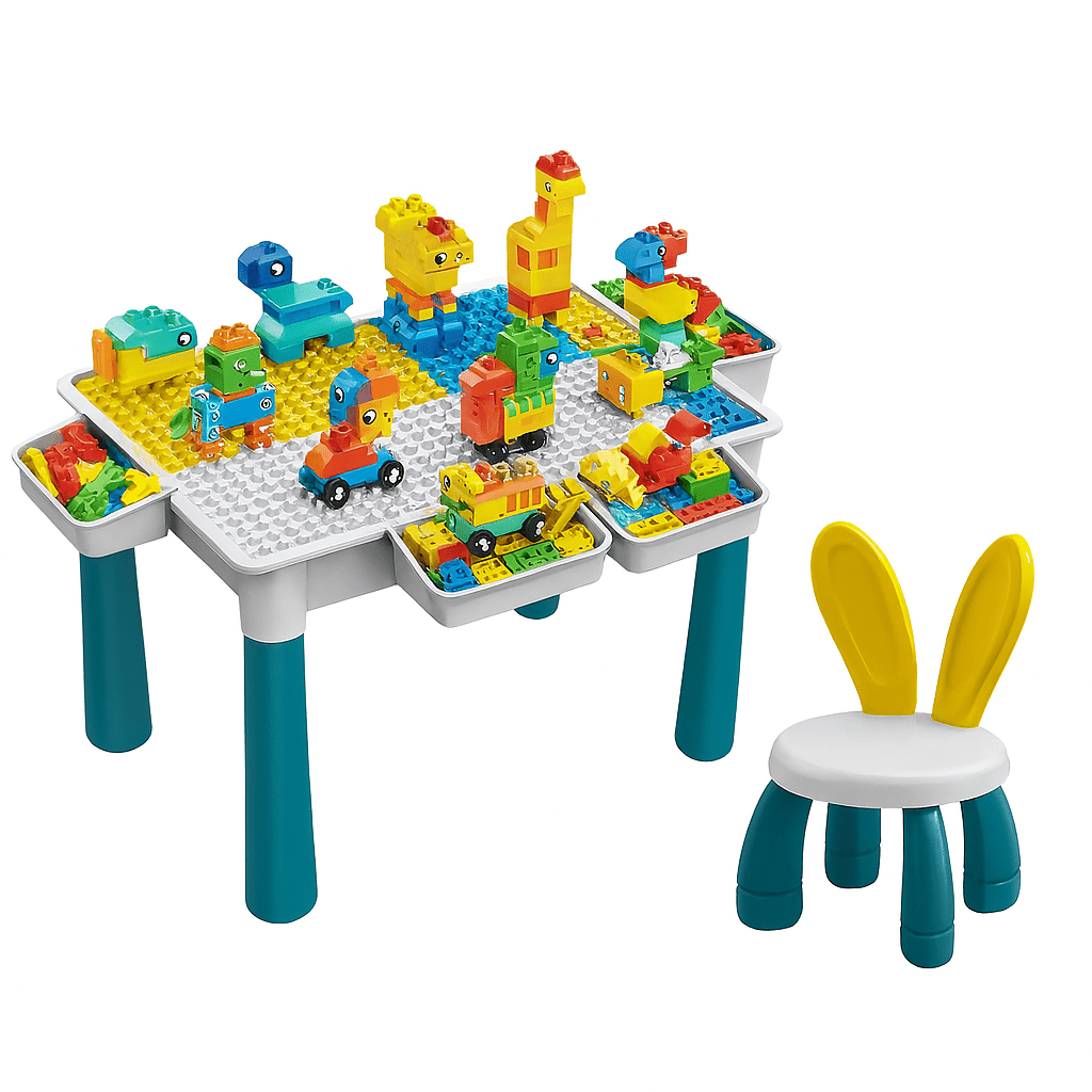 Mesa de Bloques Multifuncional Infantil + Silla 105 Piezas